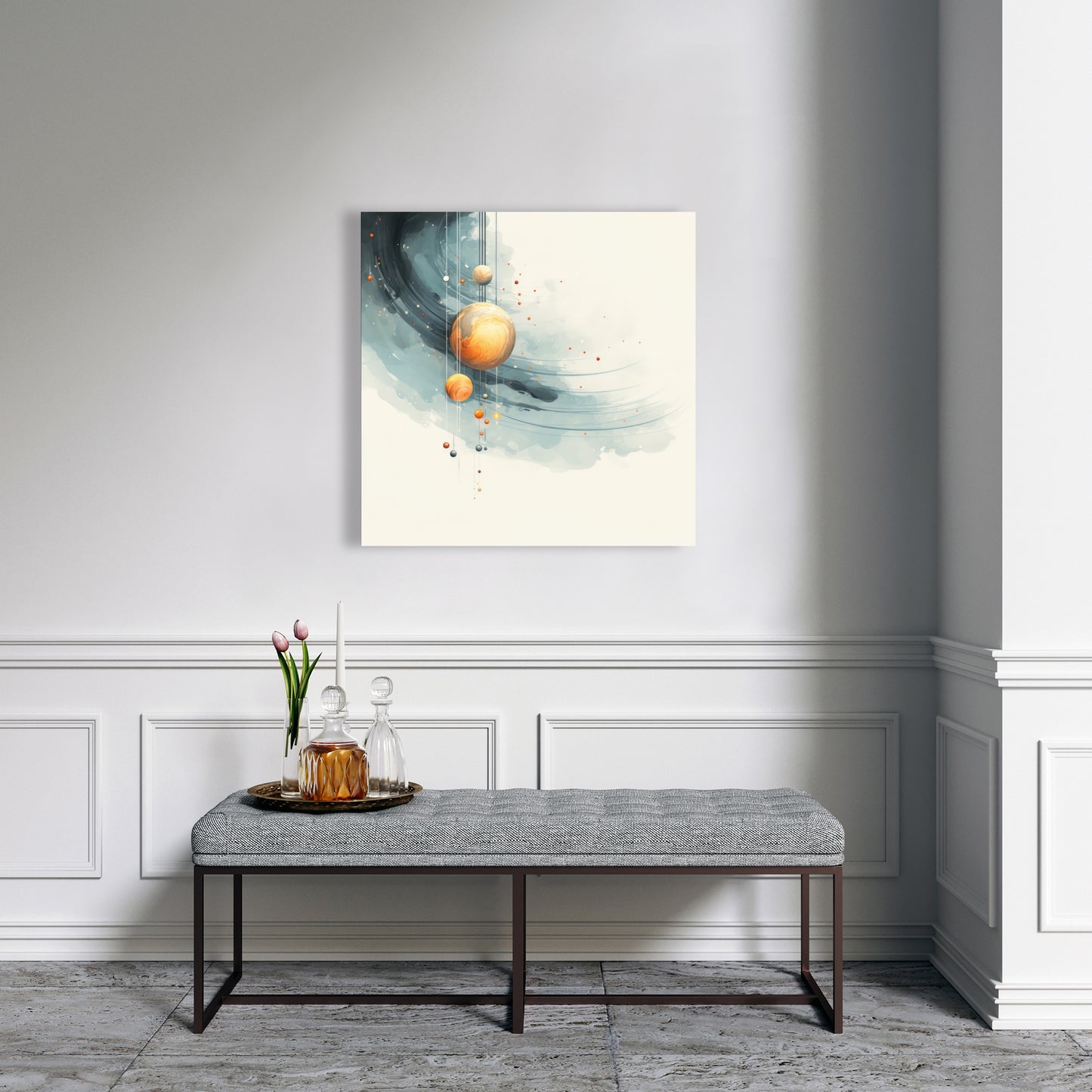 Hanging Planets - Blue Canvas Art for Home Decor | Unique Wall Art