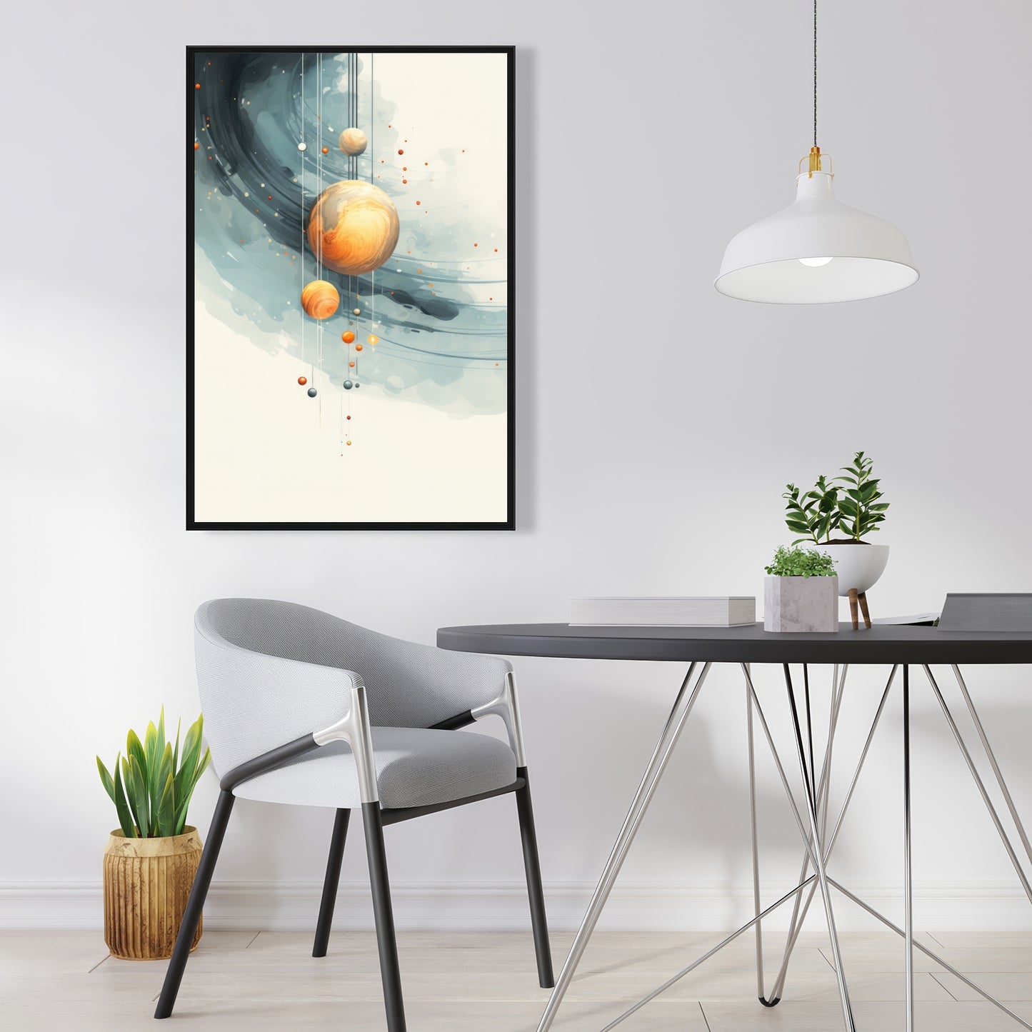 Hanging planets - Blue framed canvas for home decor