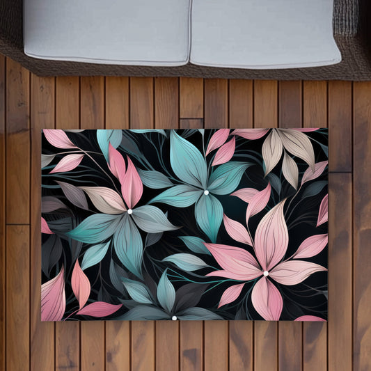 Desaturated Flowers Black Outdoor Area Rug - Home Decor