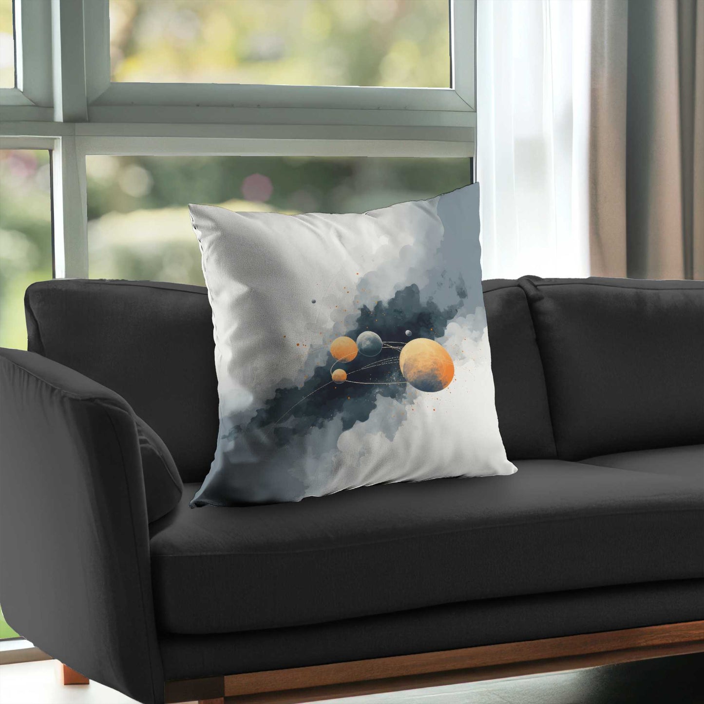 Coussin décoratif en sergé de polyester motif cercle de planètes - Décoration intérieure