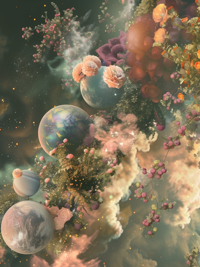 Bloom space - Framed Canvas - Print on demand
