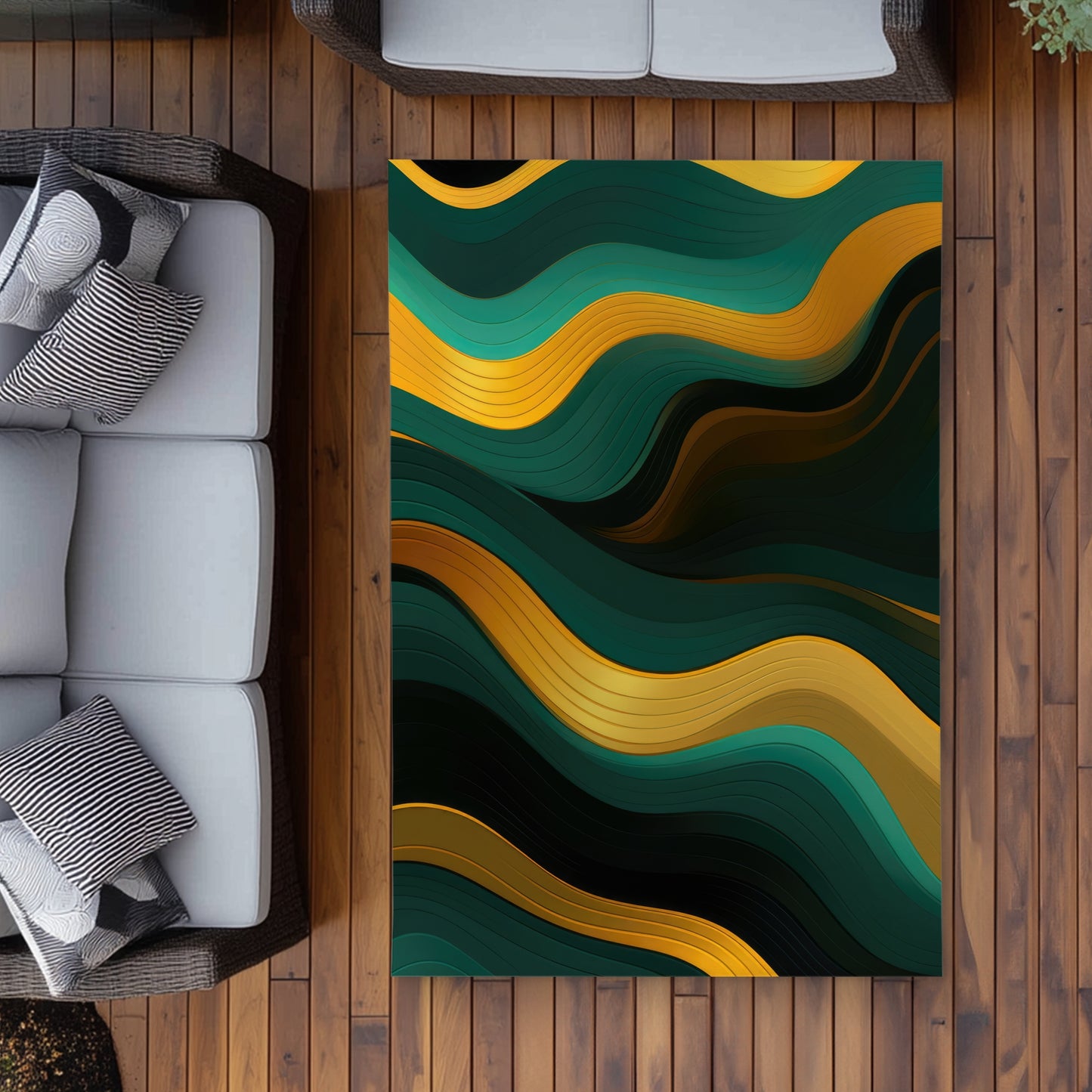 Golden Harmony Turquoise Outdoor Area Rug for Home Decor
