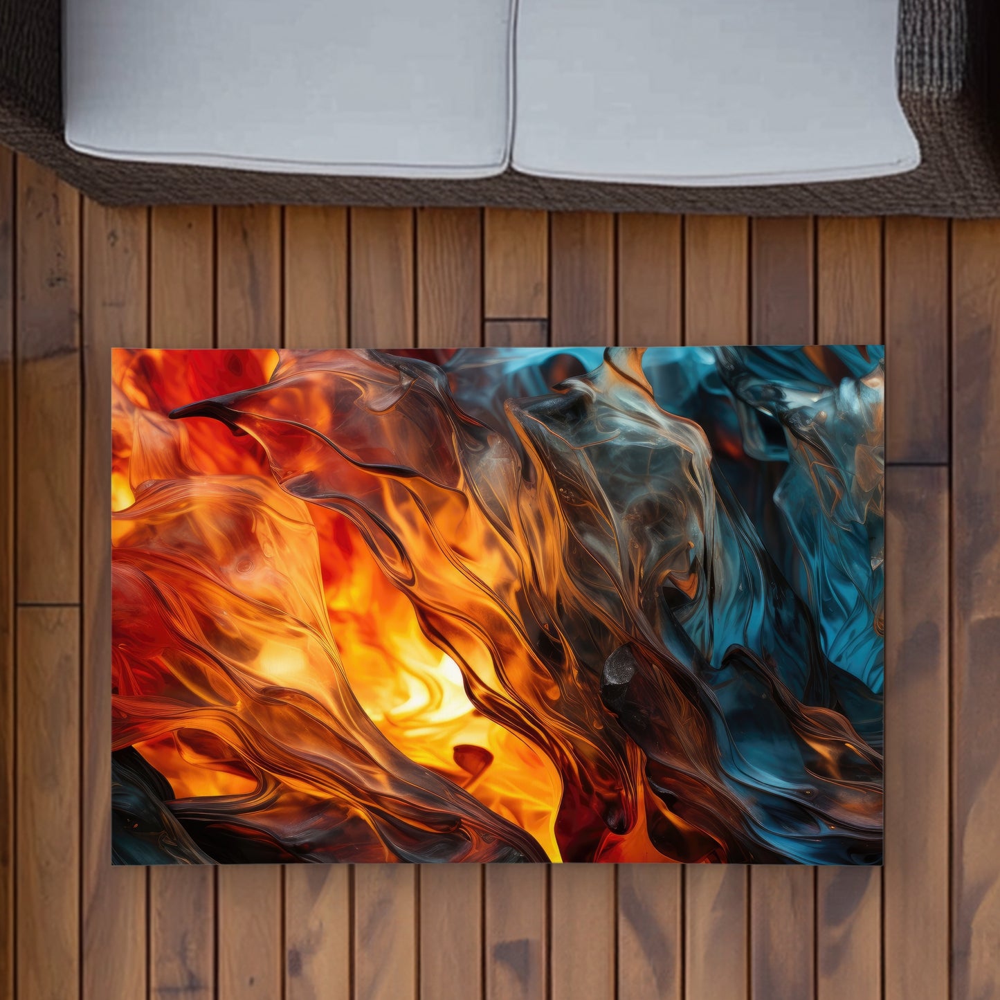 Crystallized Fire - Blue Outdoor Area Rug for Home Decor