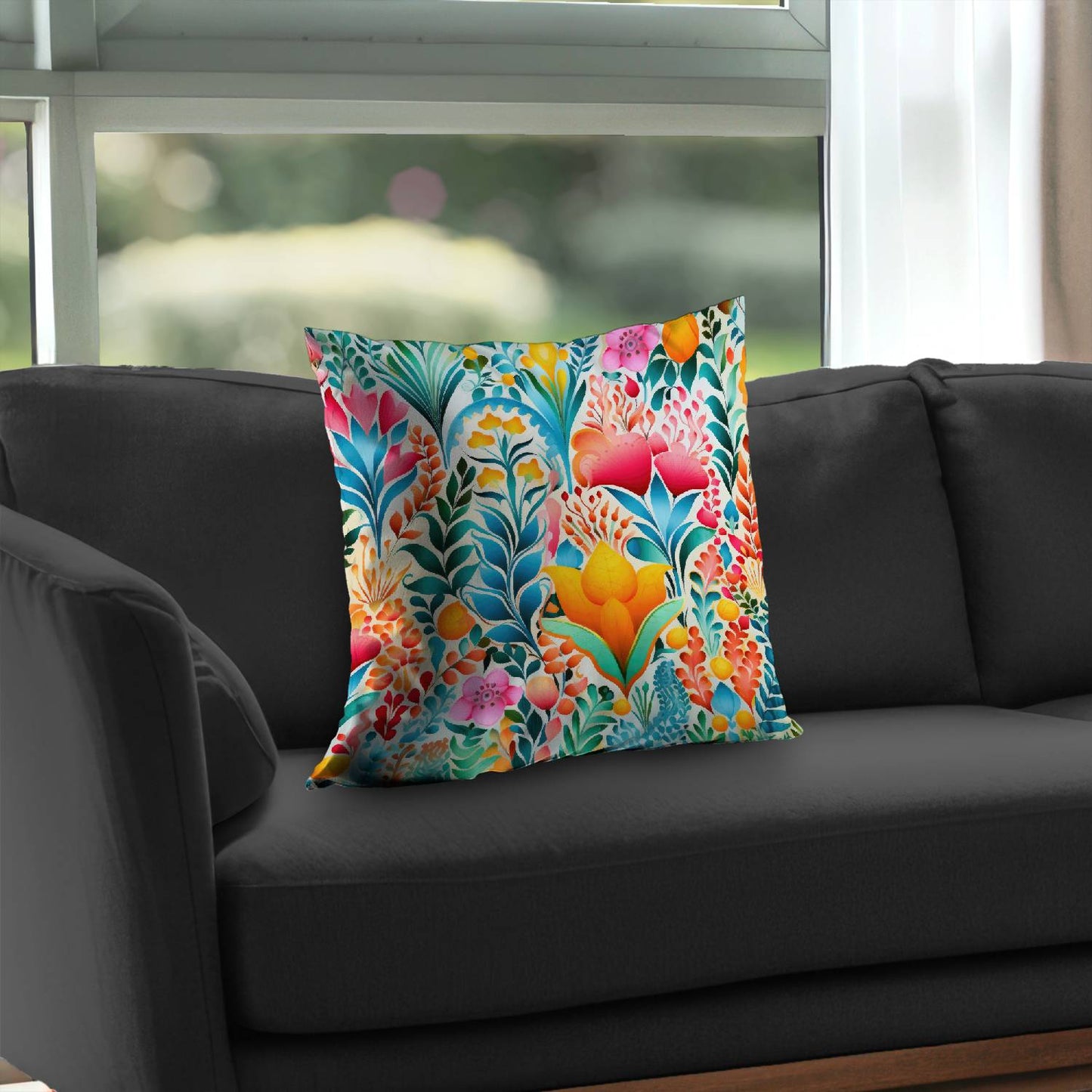 Flowing Flowers Pink Poly Twill Throw Pillow | Home Decor Insert