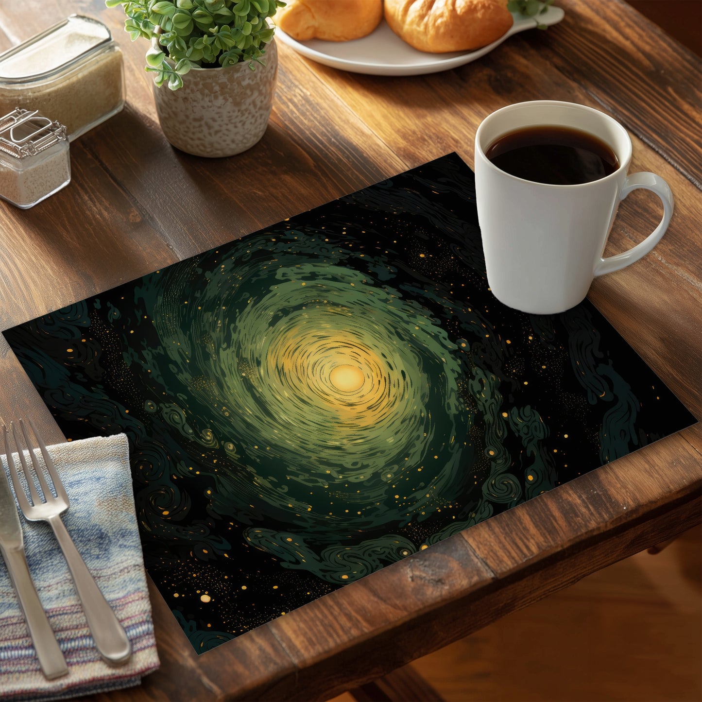 Swirling Gases Green Polyester Placemat for Home Decor