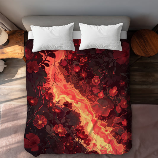 Seering Flowerbed Orange Duvet Cover | Stylish Home Decor