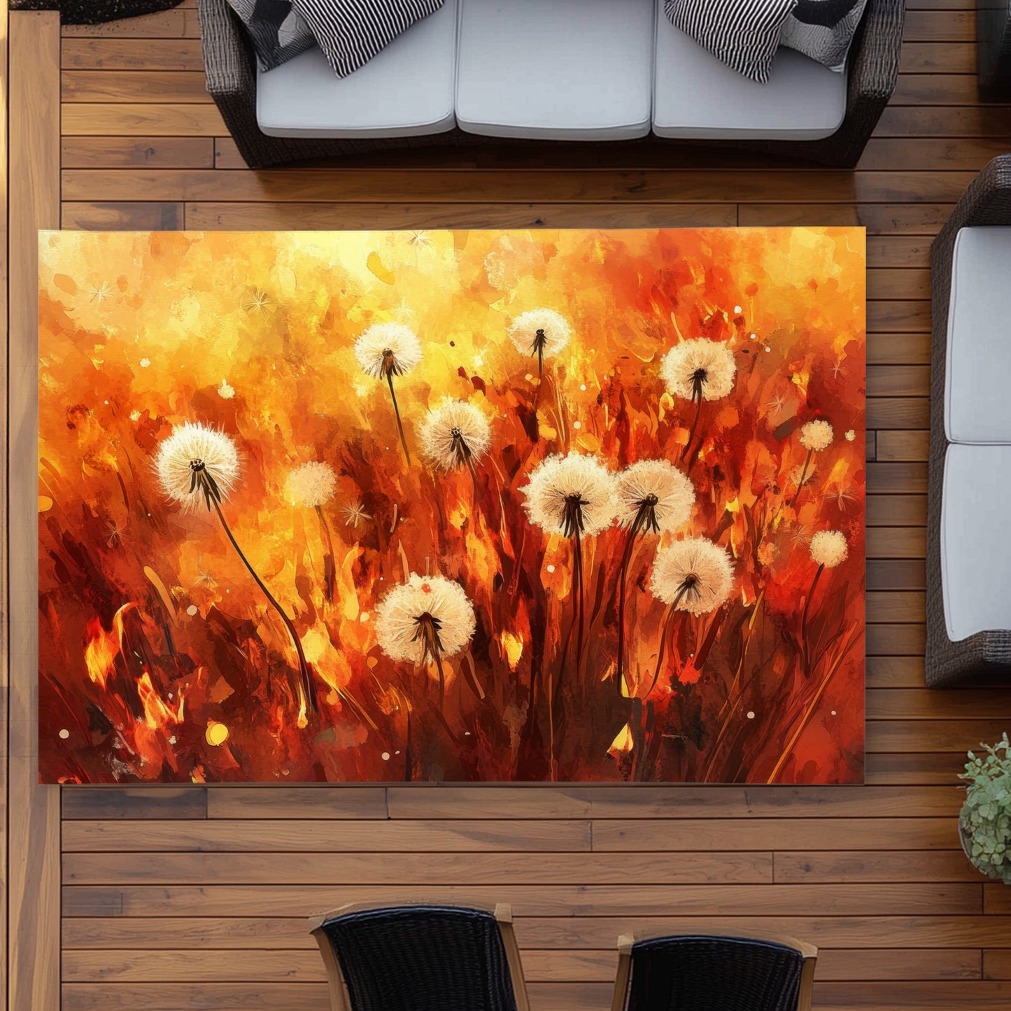 Dandelion Fire Yellow Outdoor Area Rug for Home Decor