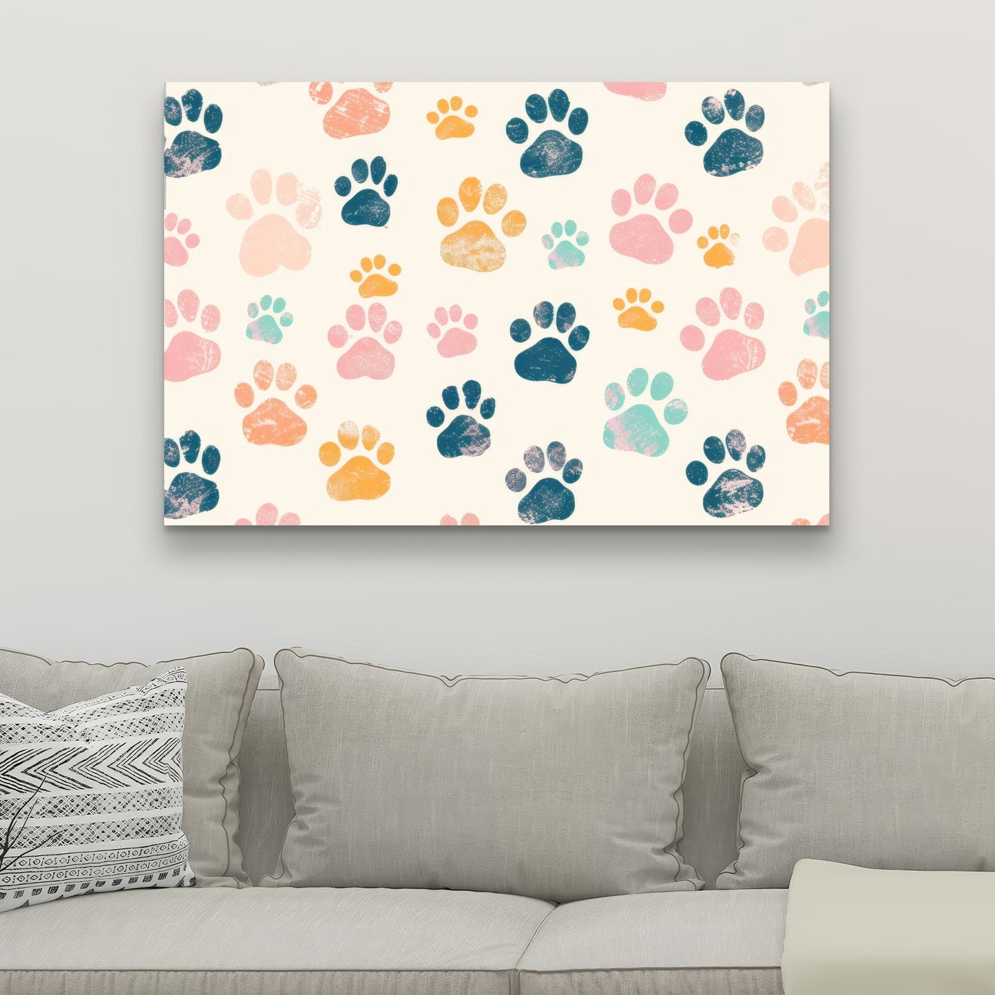 Cute Paws - Blue Canvas Wall Art for Home Decor
