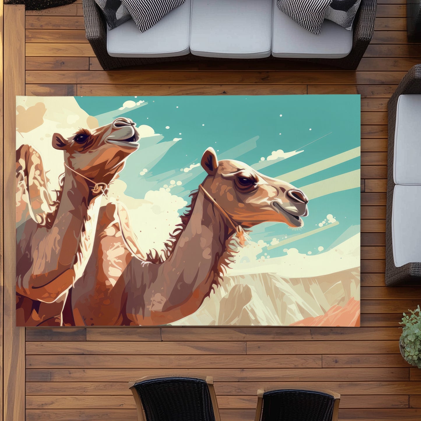 Two Camels Turquoise Outdoor Area Rug | Home Decor Essentials