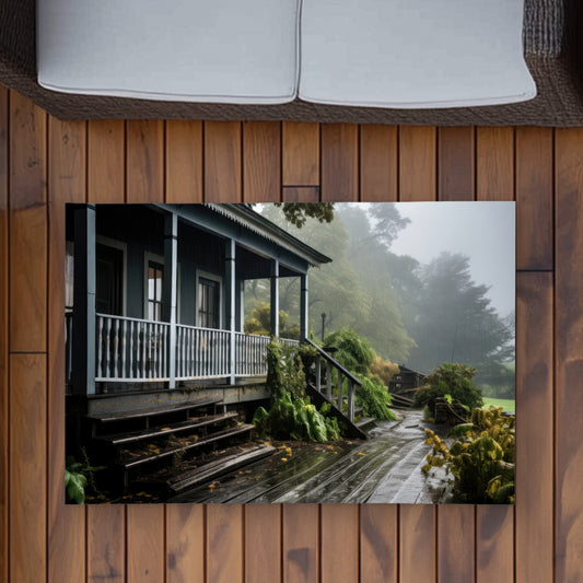 Rainy Porch - Brown Outdoor Area Rug for Home Decor