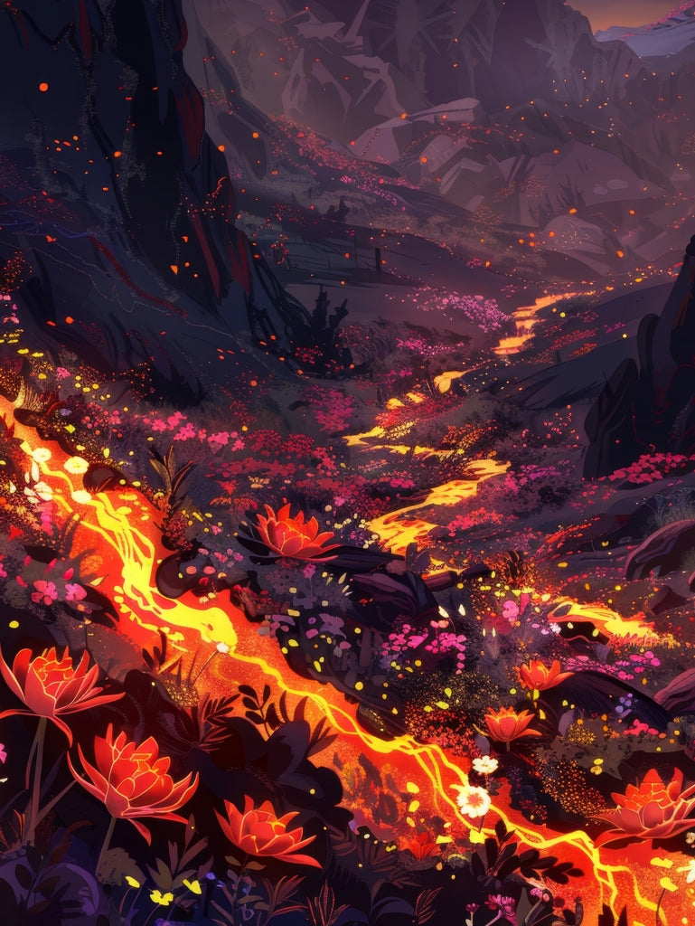 Bloom and eruption - Framed Canvas - Print on demand