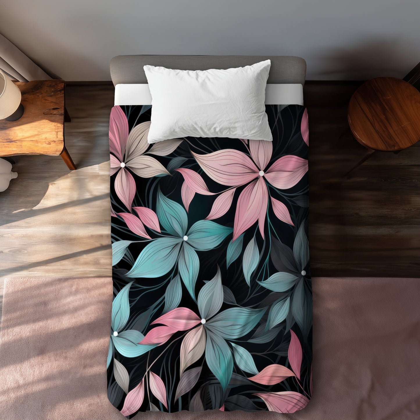 Desaturated Flowers Pink Duvet Cover | Home Decor Essentials