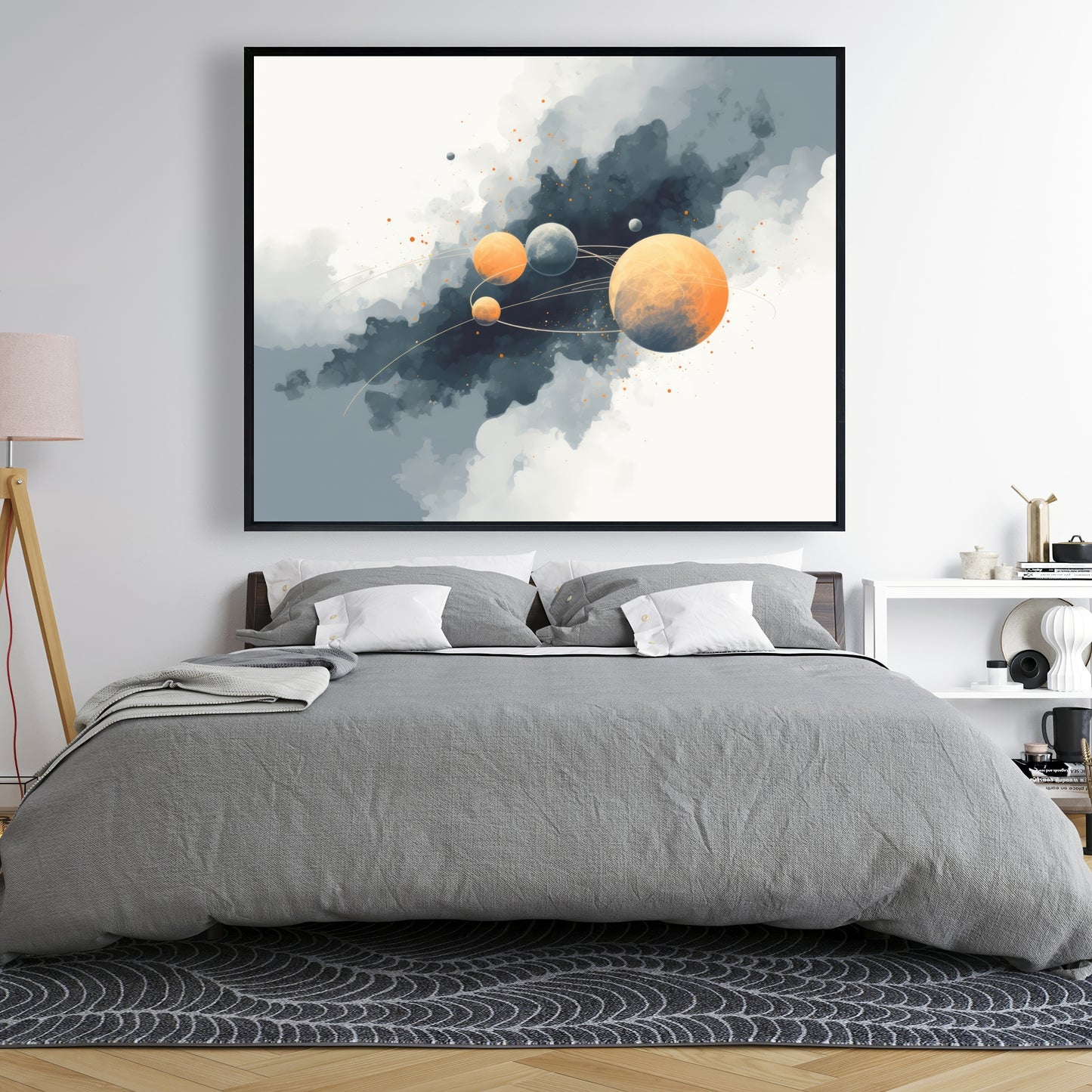 Circle of Planets - Orange Framed Canvas for Home Decor