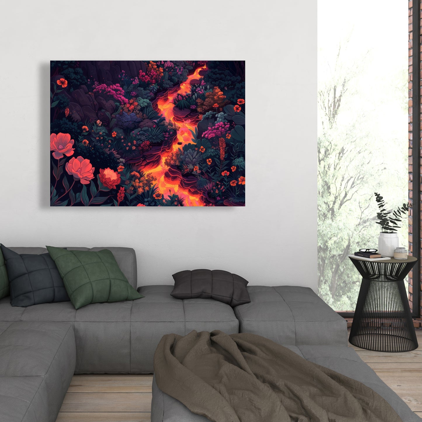 Flowing magma - Black canvas home decor art piece