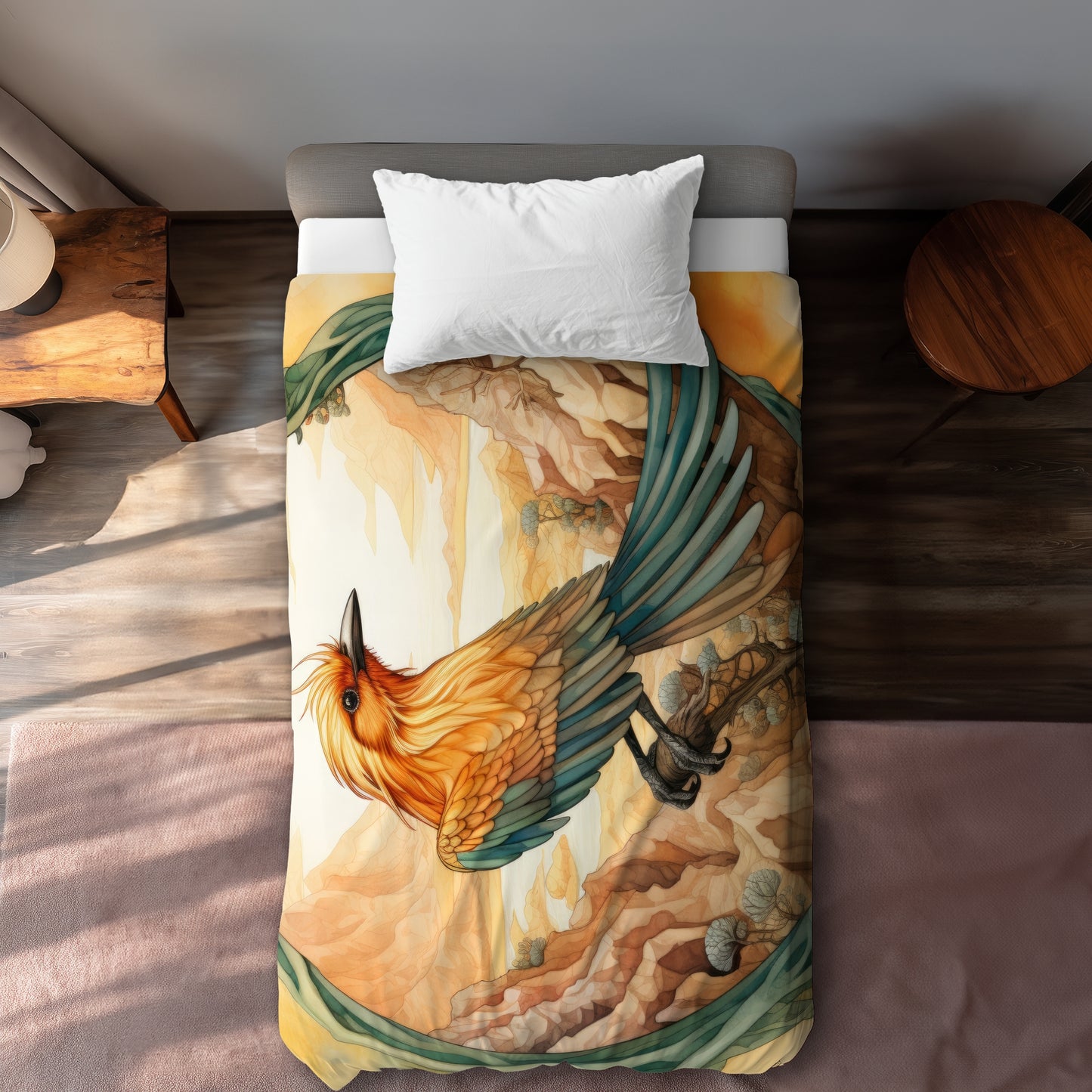 Perched Bird Beige Duvet Cover - Elegant Home Decor Accent