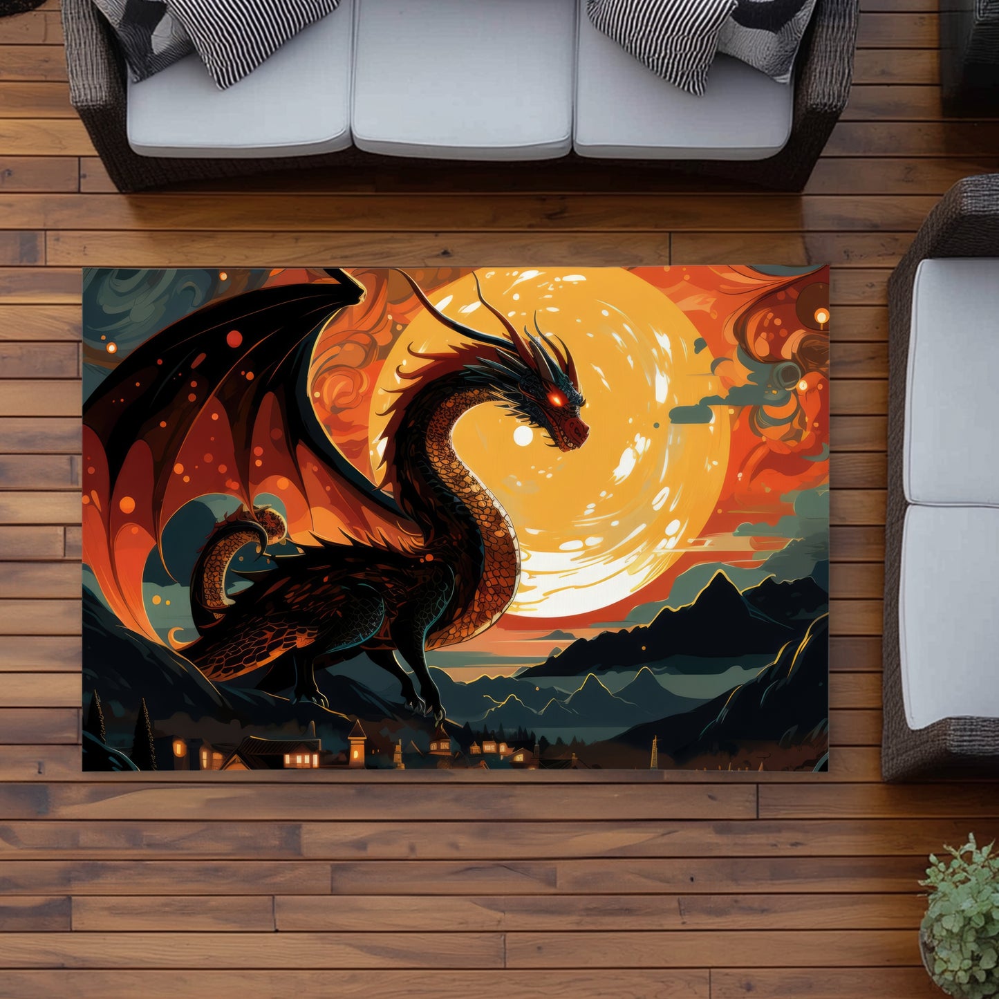 Imminent Destruction Orange Outdoor Area Rug for Home Decor