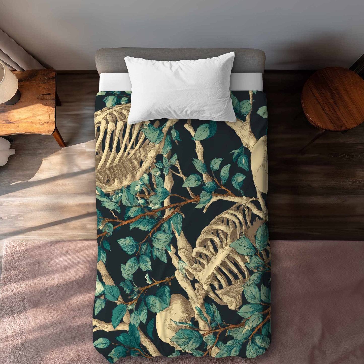 Housse de couette à motifs de bâtons et de crânes | Linge de lit décoratif unique
