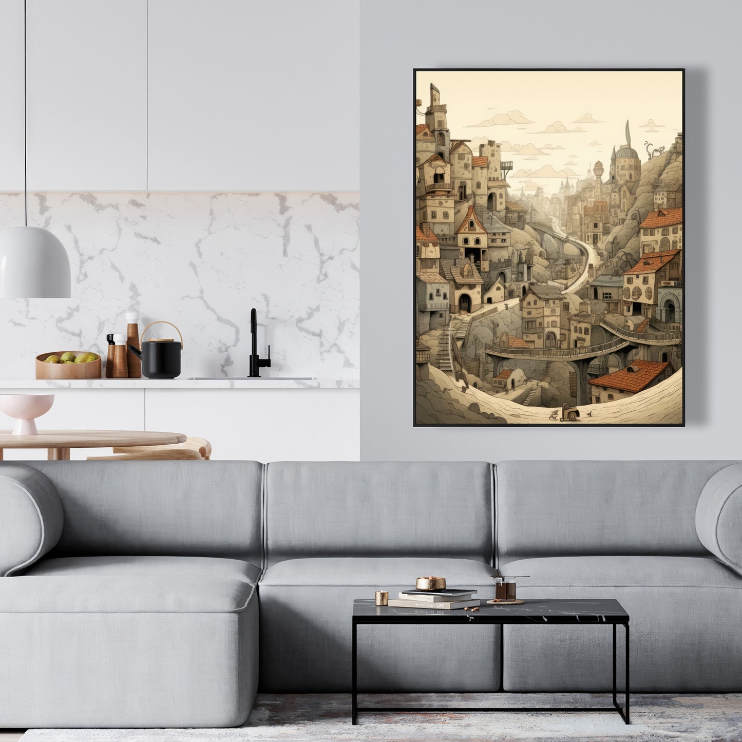 Intricate Town Hall - Orange Framed Canvas Home Decor