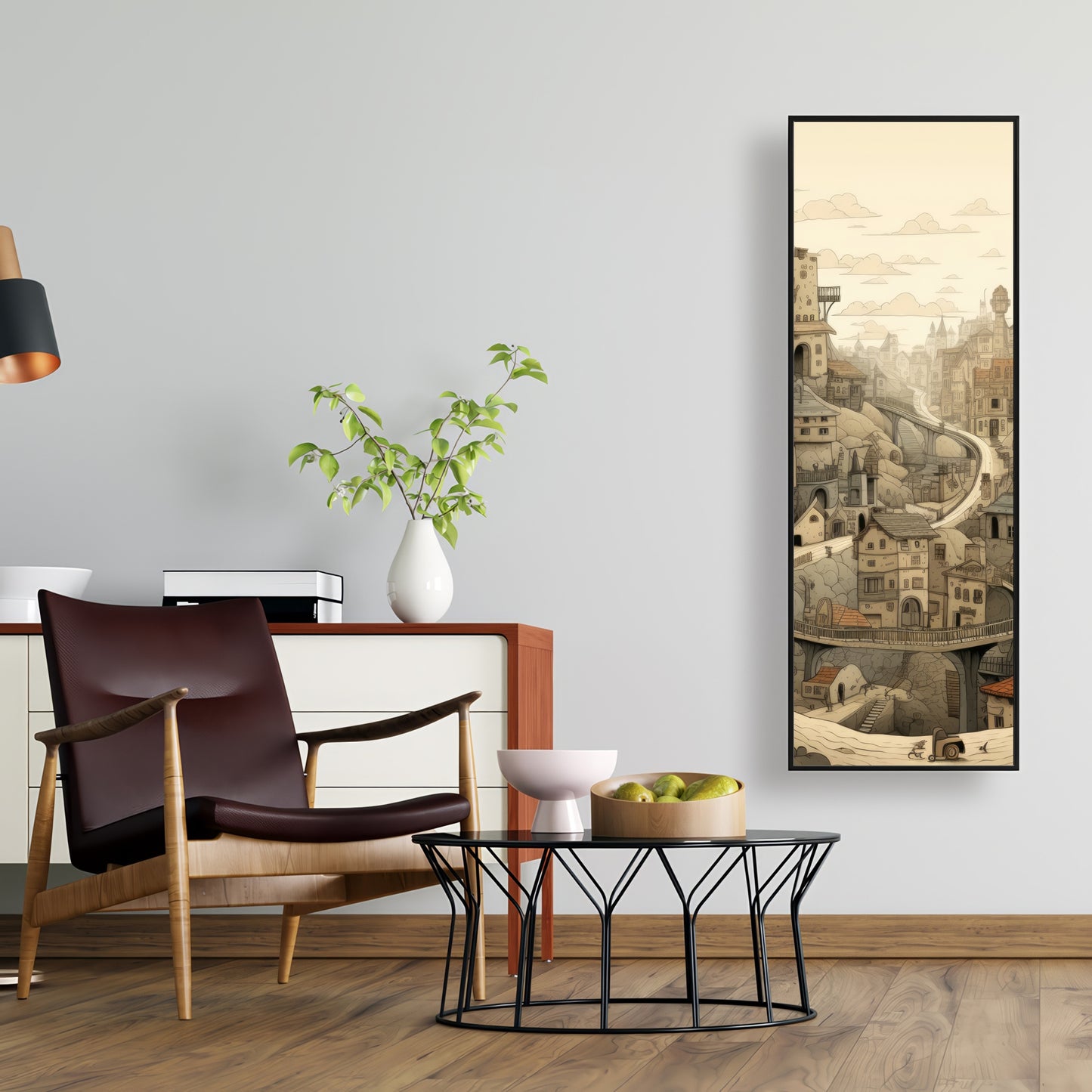 Intricate Town Hall - Orange Framed Canvas Home Decor