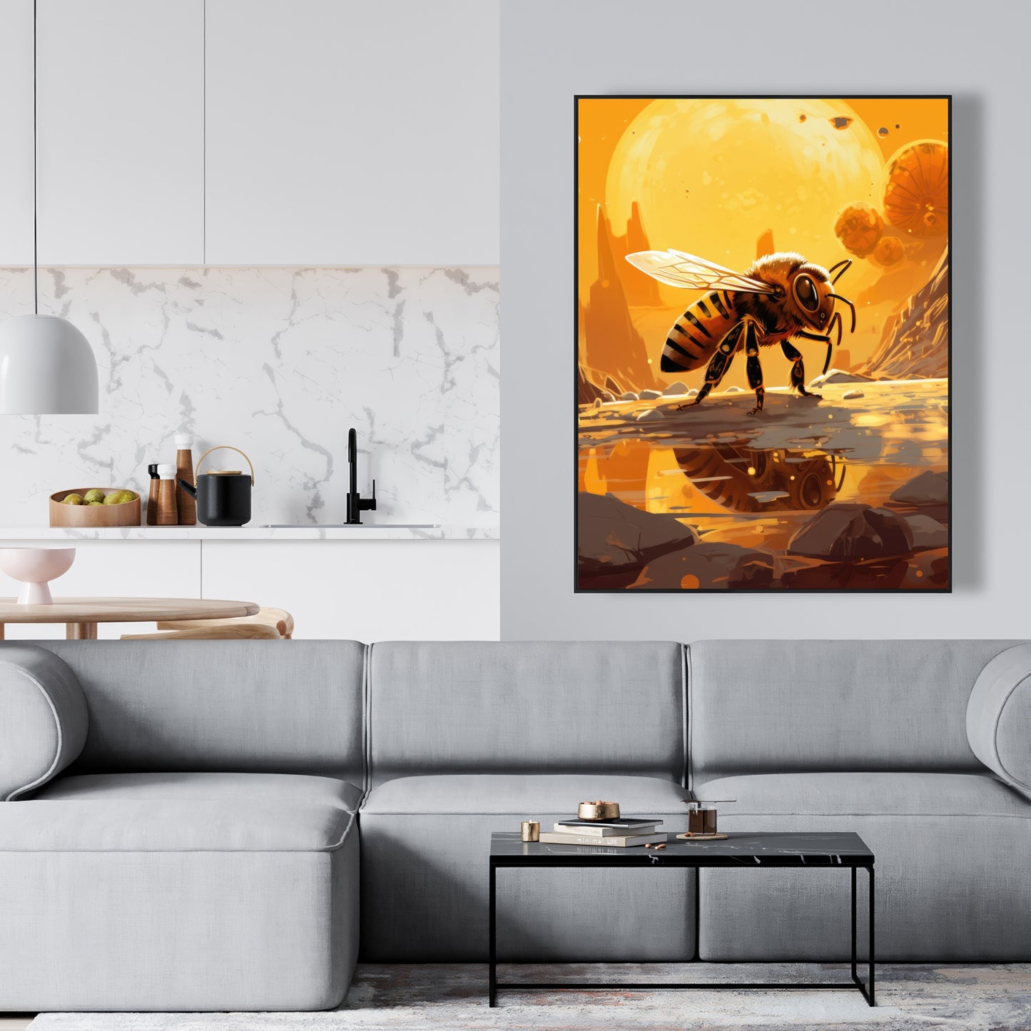 Bee world - Framed Canvas - Print on demand