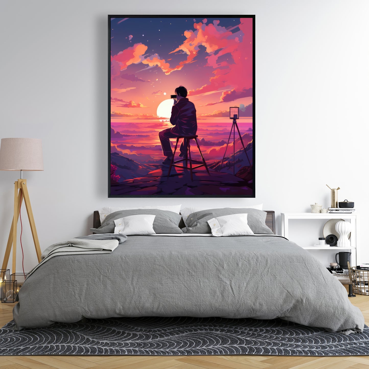 The Observer - Blue Framed Canvas Art for Home Decor