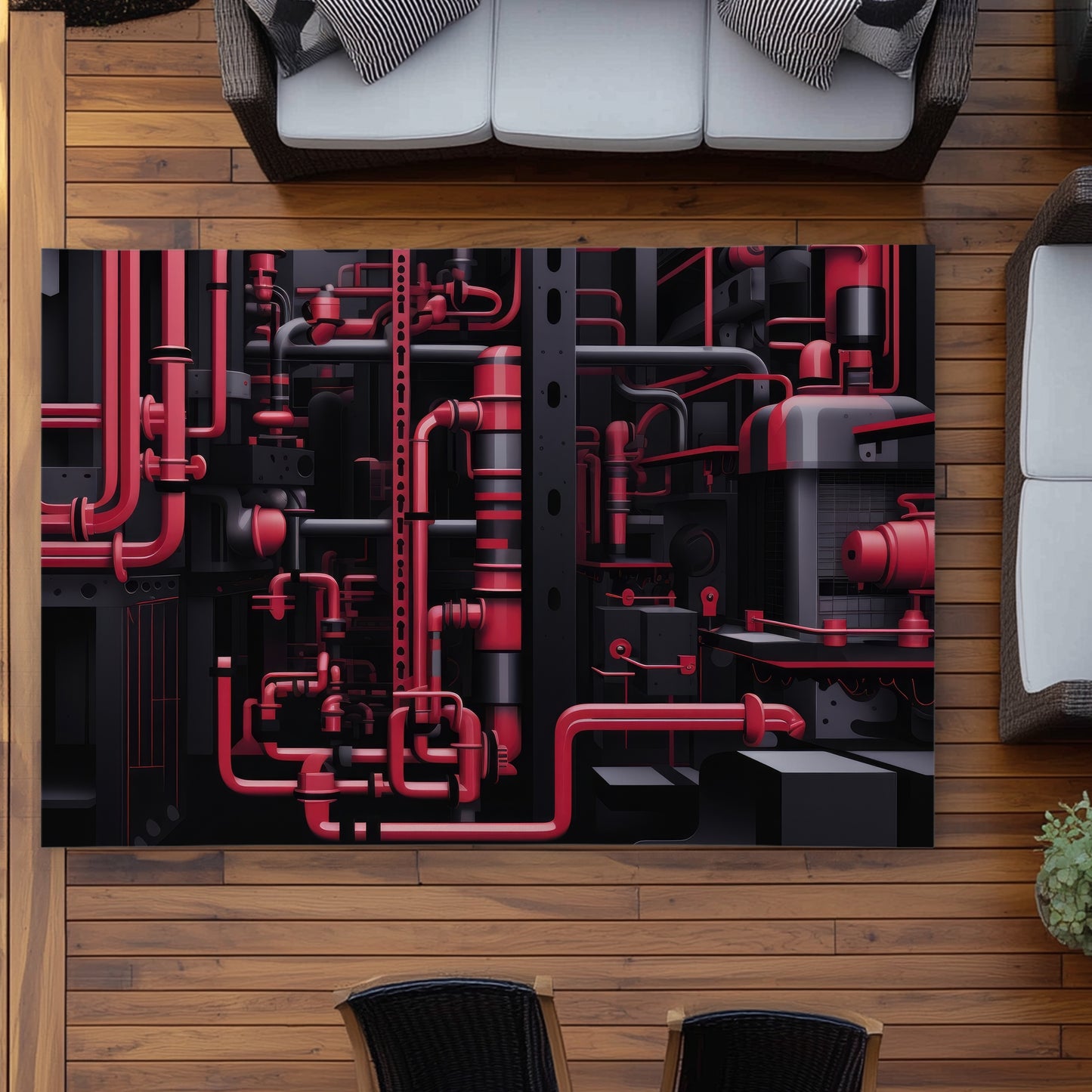 Machinery Black Outdoor Area Rug | Stylish Home Decor