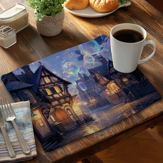 Bloopy town - Purple Braided Polyester Placemat for Home Decor