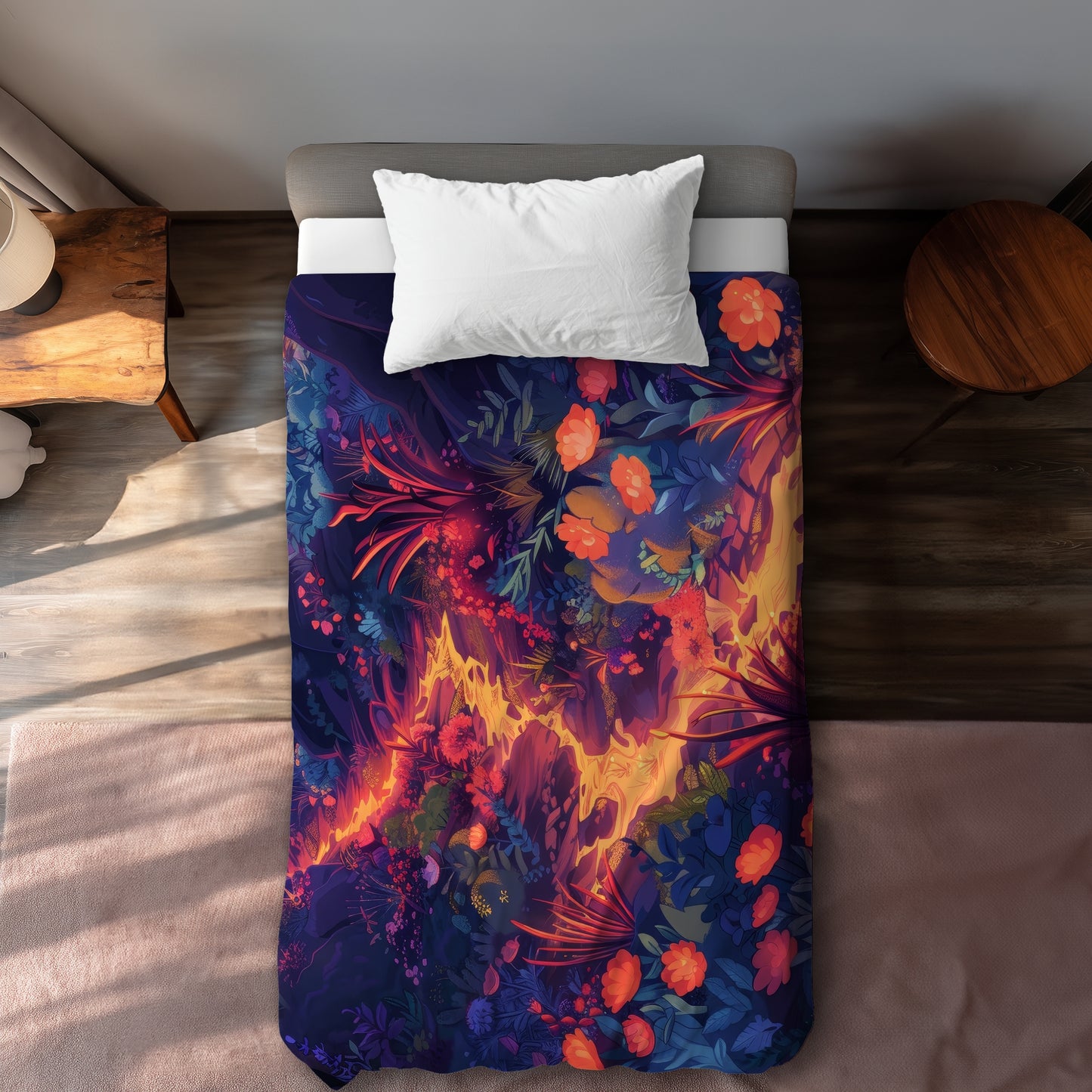 Burning Flowers Purple Duvet Cover | Elegant Home Decor