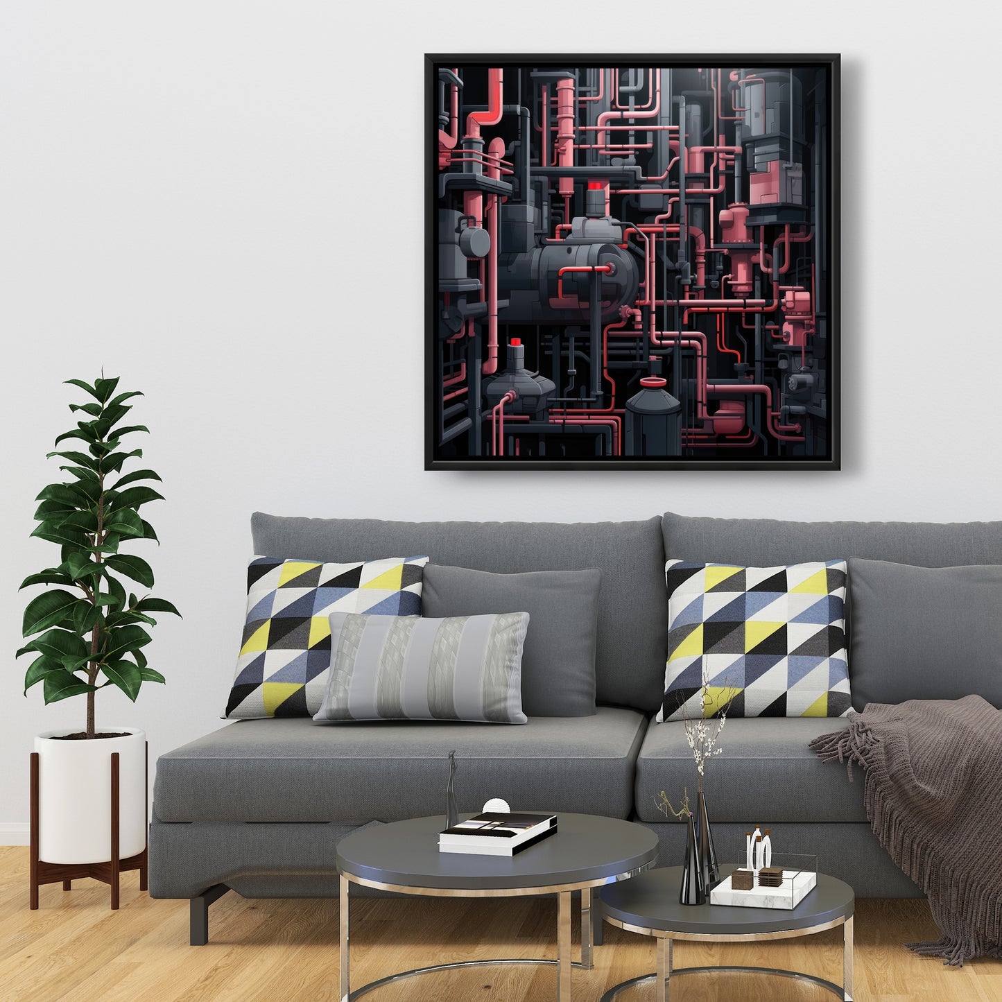Dark pipes - 36"x36" Framed canvas