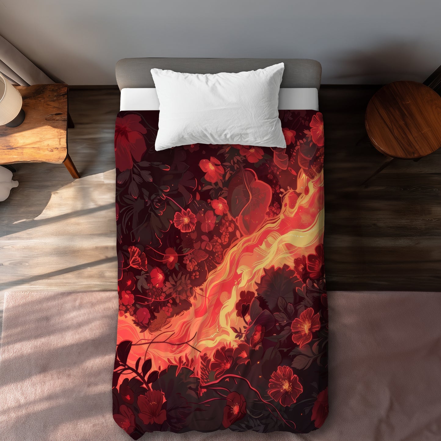Seering Flowerbed Orange Duvet Cover | Stylish Home Decor