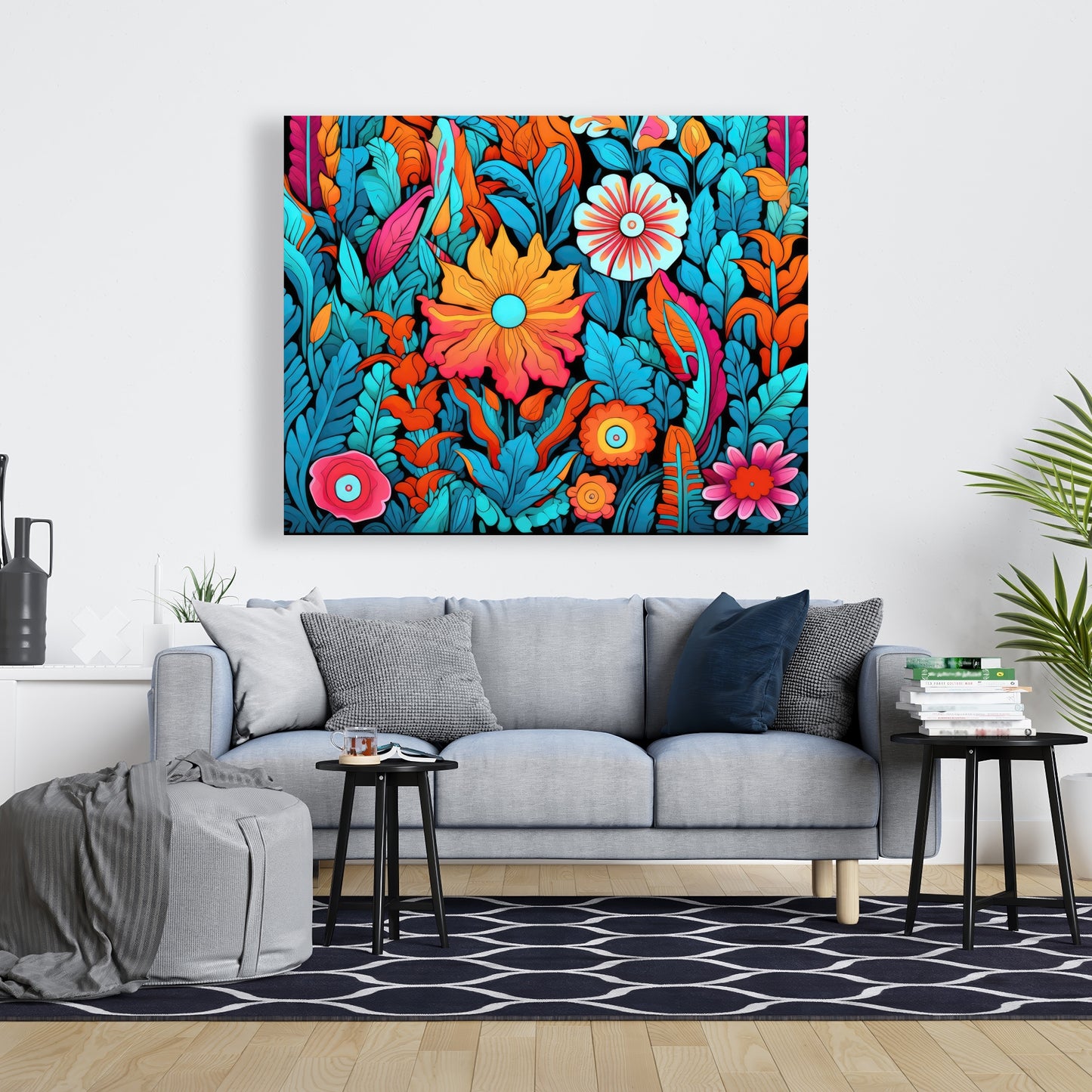 Floral Hues - Orange Canvas Art for Home Decor | Vibrant Design