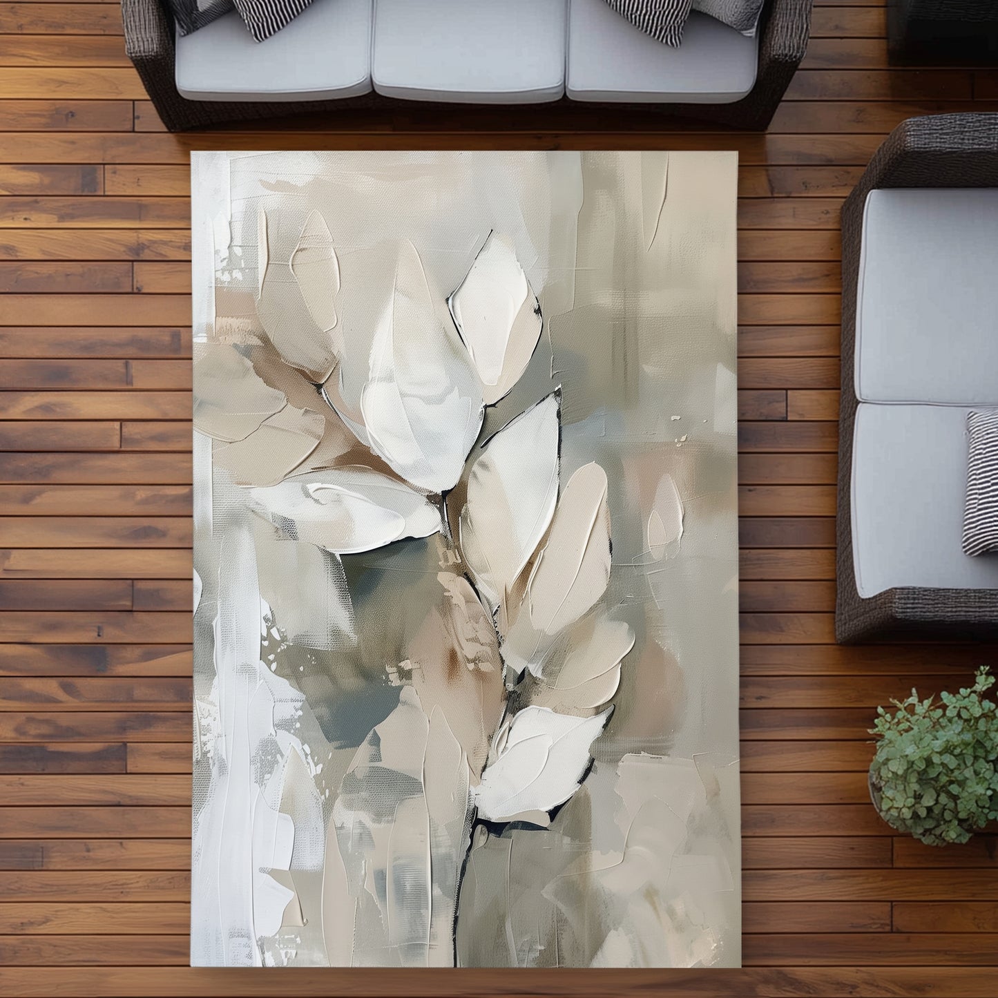 Tapis d'extérieur blanc feuille | Solution de décoration élégante pour la maison