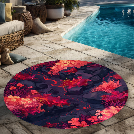 Tapis de sol rond d'extérieur Burning Plants | Décoration d'intérieur élégante