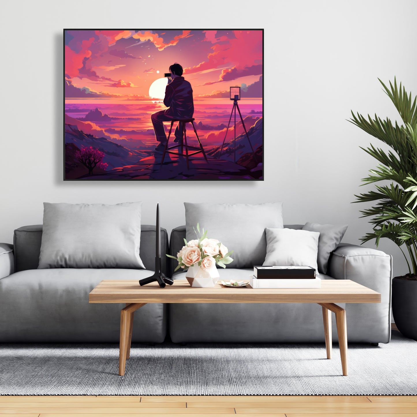 The Observer - Blue Framed Canvas Art for Home Decor