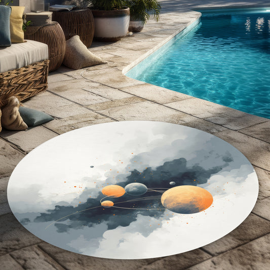 Circle of planets White Round Outdoor Area Rug for Home Decor