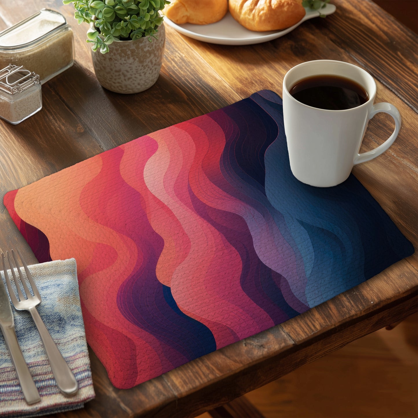 Ethereal Smoke - Pink Braided Polyester Placemat for Home Decor