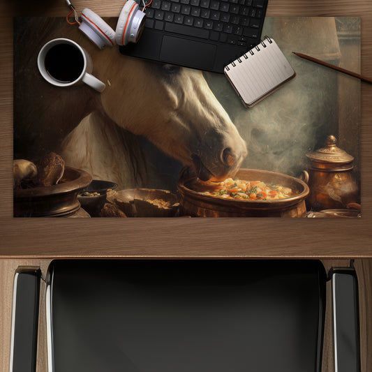 Horse on soup - Desk Mat