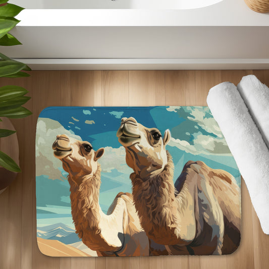 Camels looking up - 17"x24" Bath mat