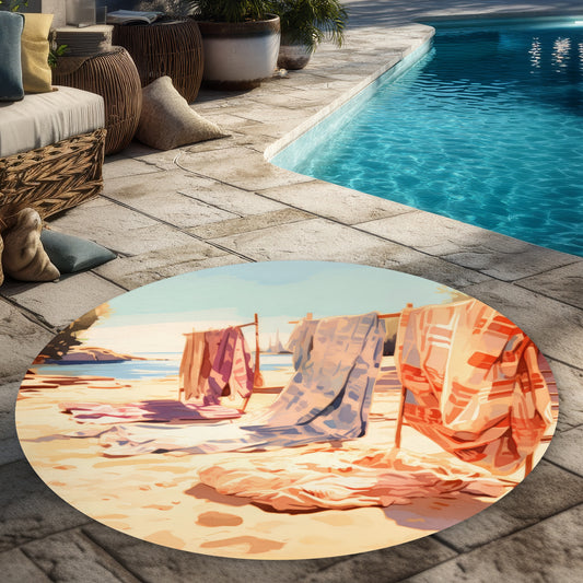 Warm Sands Blue 5' Round Outdoor Area Rug for Home Decor