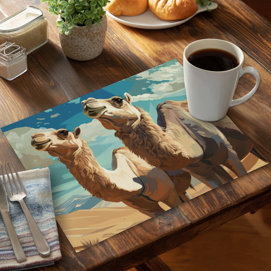 Camels Looking Up - White Polyester Placemat for Home Decor