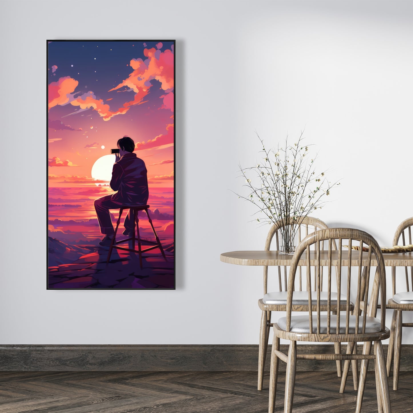 The Observer - Blue Framed Canvas Art for Home Decor