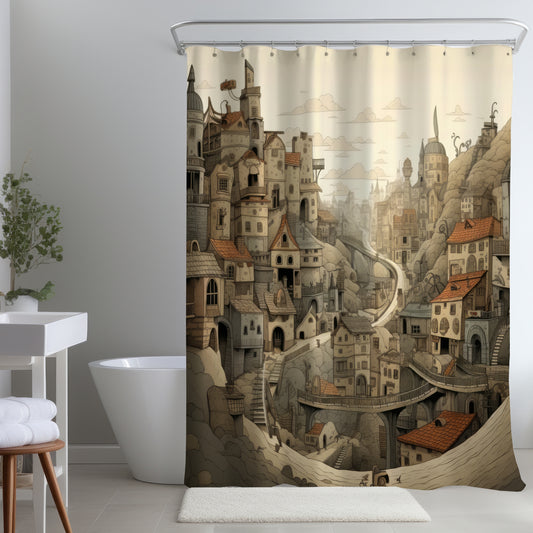 Intricate town hall Beige Shower Curtain | Home Decor Accent