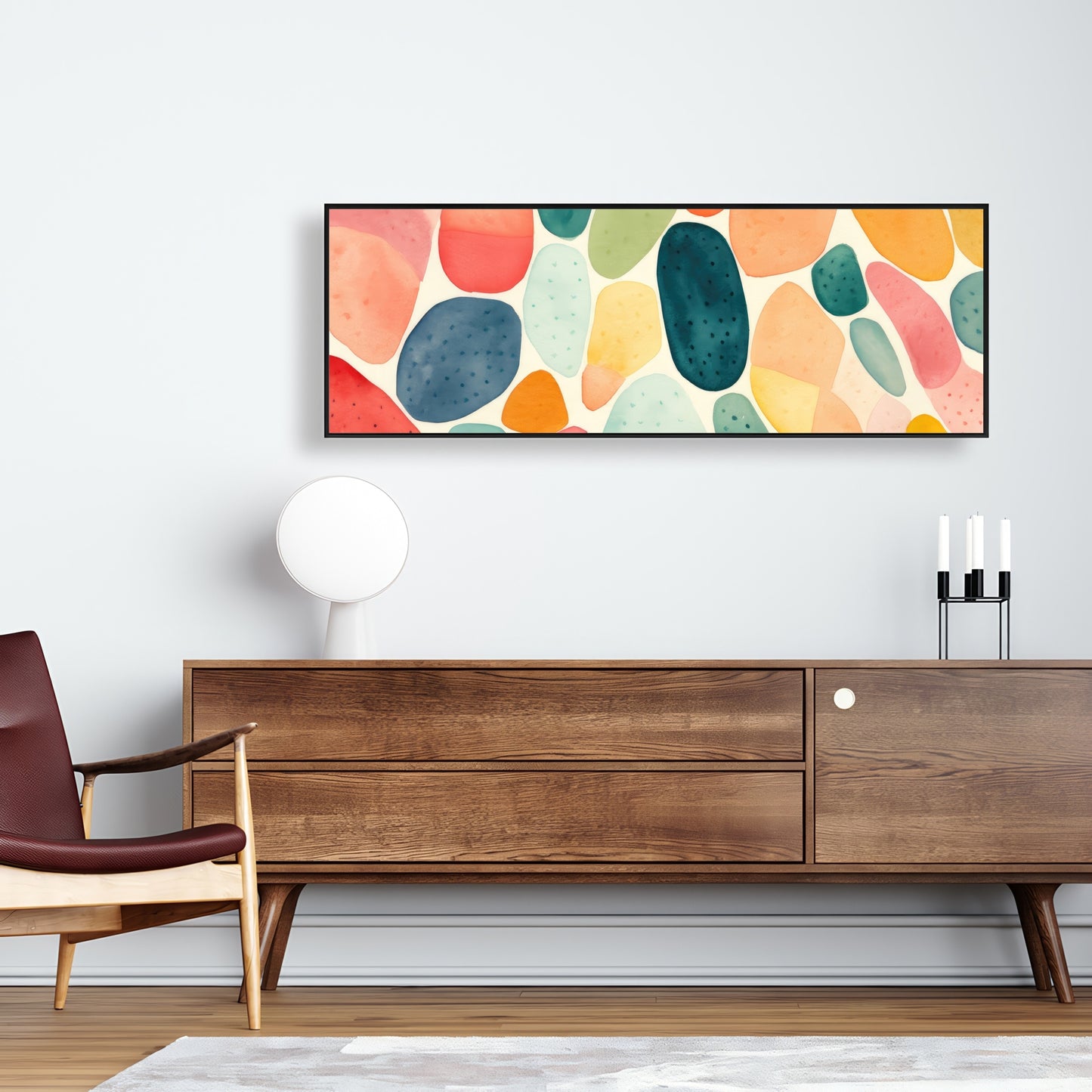 Seedy Shapes - Turquoise Framed Canvas for Home Decor