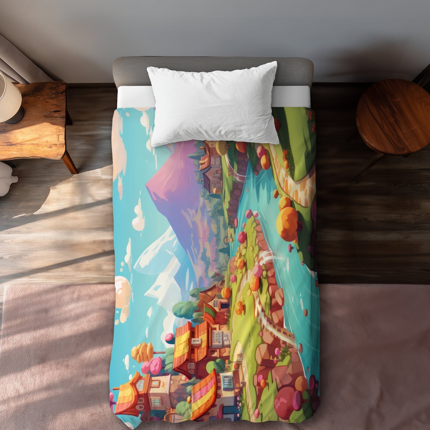 Sweet town Orange Duvet Cover - Stylish Home Decor Accent