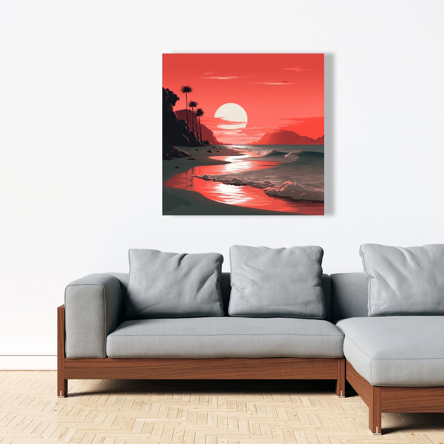 Blood Sun - Gray Canvas Art for Modern Home Decor