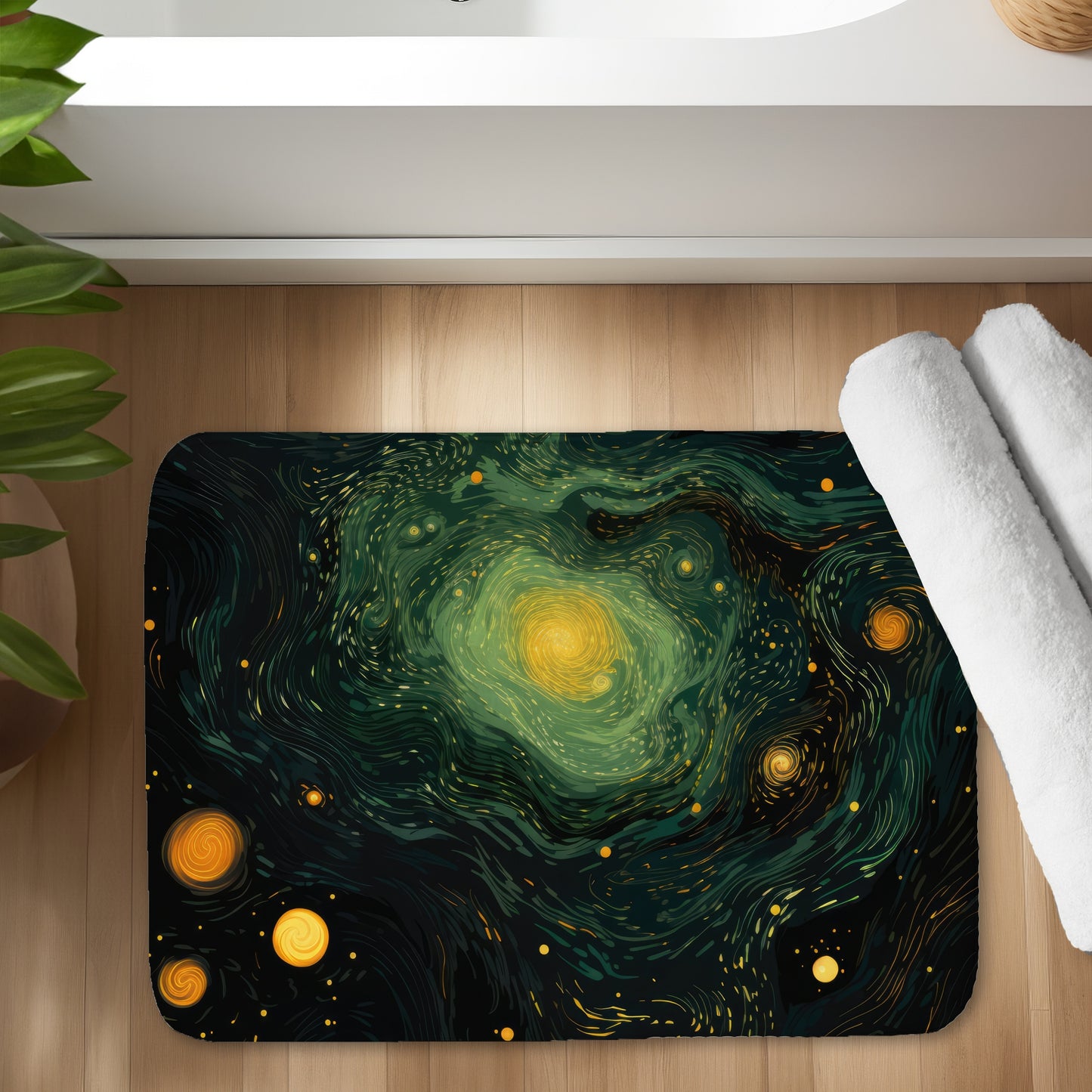Illuminated in Space Black Bath Mat | Stylish Home Decor