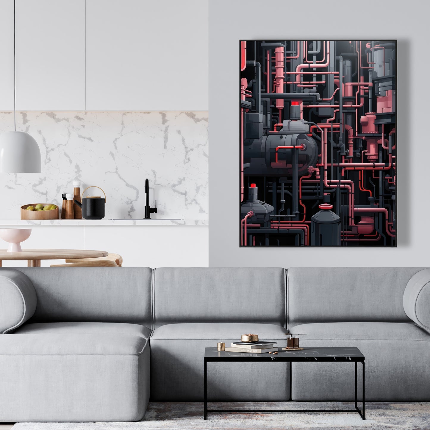 Dark pipes - 36"x36" Framed canvas