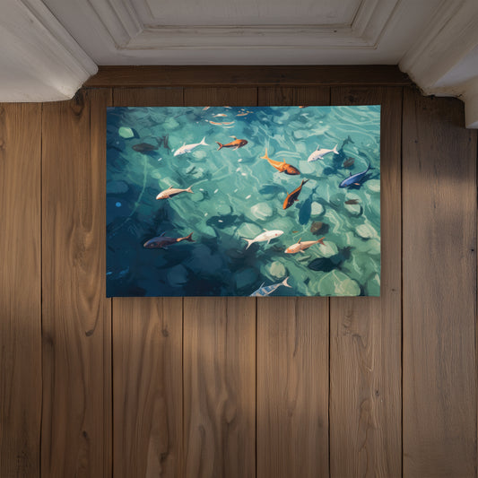 Caustic Fish Orange Indoor Outdoor Door Mat | Home Decor