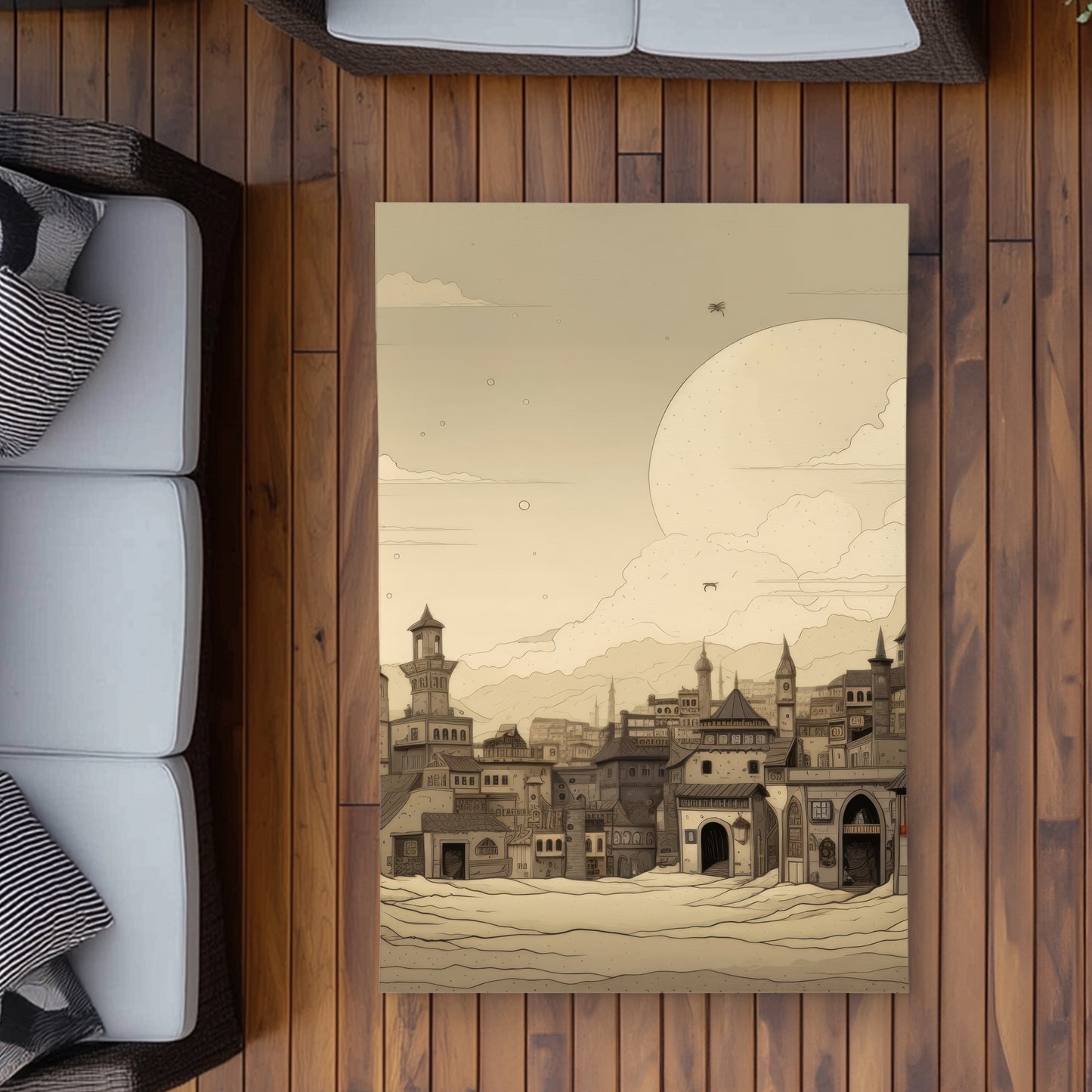 Desert Town Beige Outdoor Area Rug - Stylish Home Decor