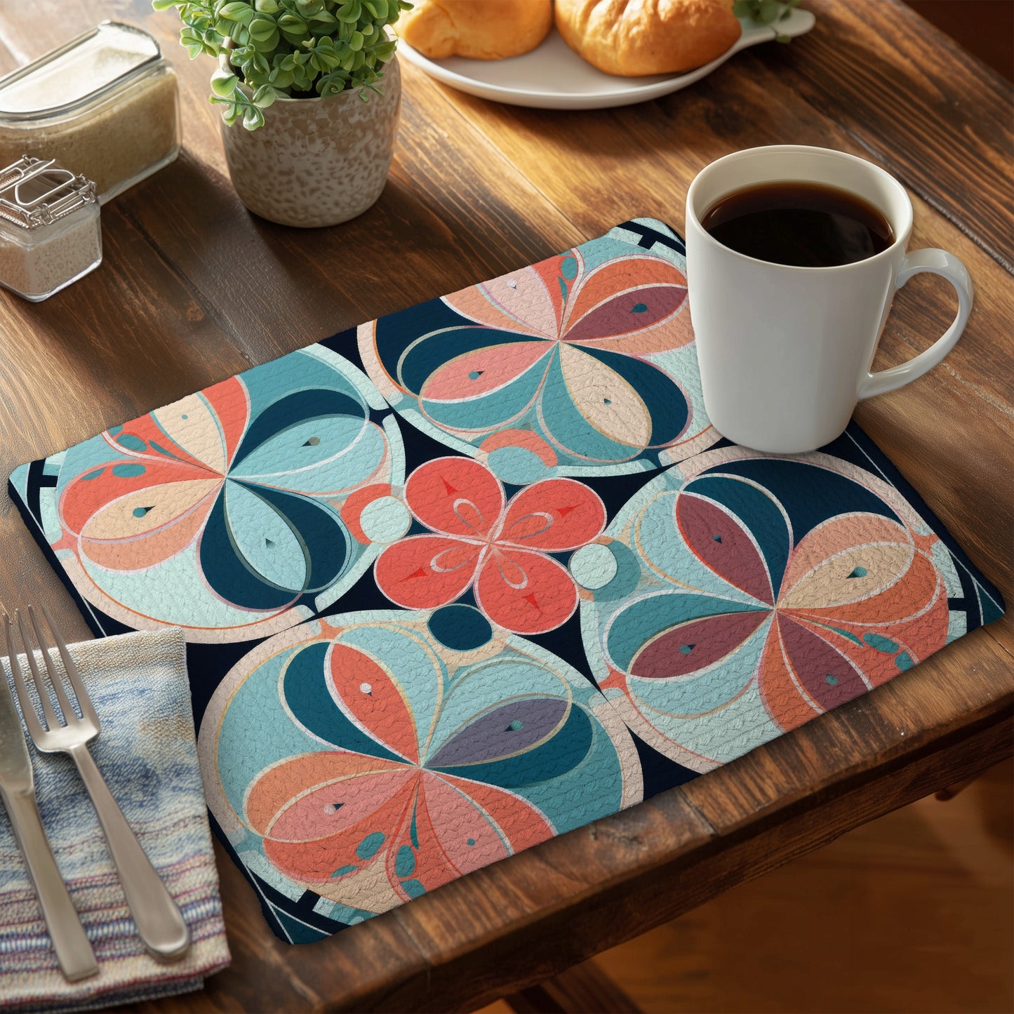 Pastel Mandala Turquoise Braided Polyester Placemat | Home Decor